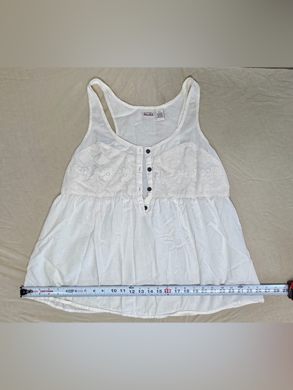 Mudd White Lace Button Camisole Tank Top, Women's XL, 100% Cotton Sleeveless